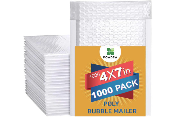 Water Resistant Bubble Envelope Mailers [1,000 Pack] 4 inch x 7 inch #000 White Poly Padded Shipping Envelopes Self Sealing Cushioned Packaging Bags