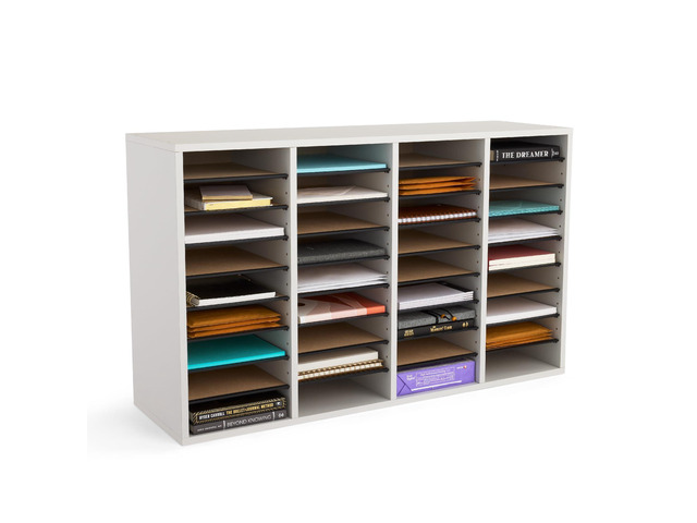 Literature Organizer, 36 Compartments, Office and Classroom Mailbox with Adjustable Shelves, Wood Paper and Mail Sorter, Modern Gray
