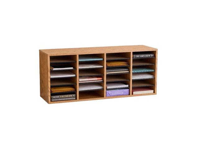 Literature Organizer, 24 Compartments, Office and Classroom Mailbox with Adjustable Shelves, Wood Paper and Mail Sorter, Medium Oak