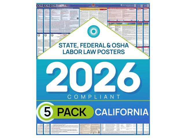 Updated California 2026 Labor Law Poster State & Federal Compliance OSHA, EEOC, FMLA, Minimum Wage Durable, Laminated & Waterproof Workplace...