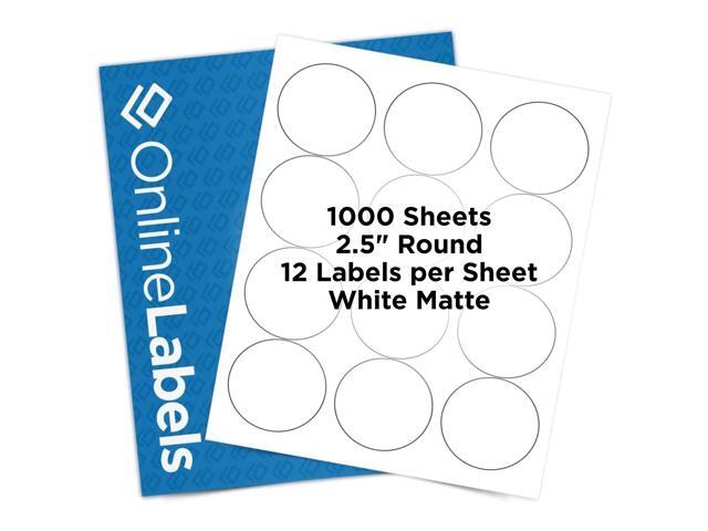 2.5' Round White Matte Labels - Permanent - for Candle/Jar Lids, Product & Favor Labels - 12,000 Circle Stickers (1,000 Sheets) - OL350WX -.