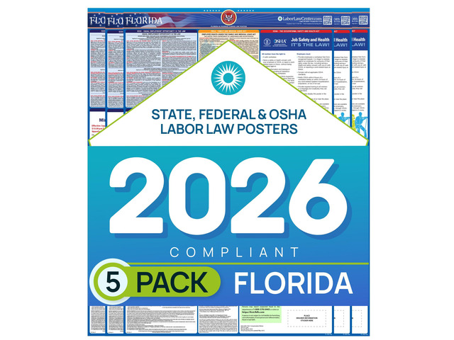 Florida 2026 Labor Law Poster State & Federal Compliance OSHA, EEOC, FMLA, Minimum Wage Durable, Laminated & Waterproof Workplace Employment...