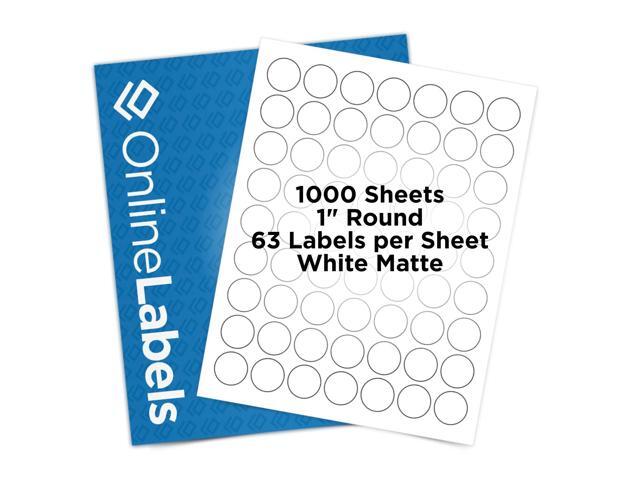 1 Inch Round Labels - White Matte - Pack of 63,000 Circle Stickers, 1,000 Sheets - Inkjet/Laser Printer