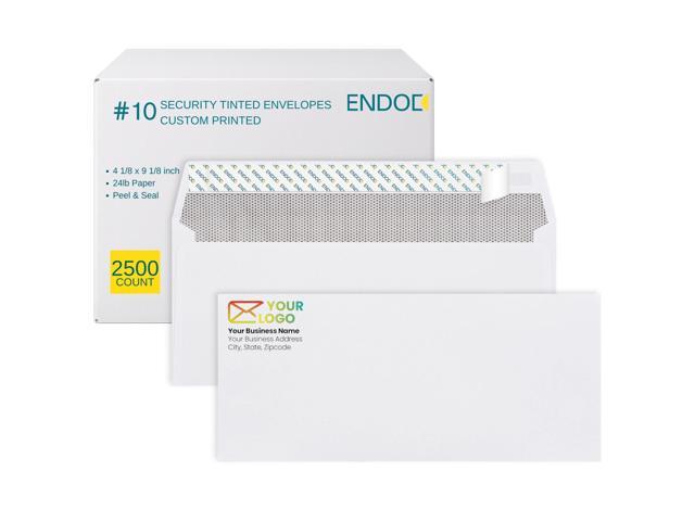 2500 pack #10 Customizable Business Envelopes, Peel and Seal Security Tinted White Custom Envelopes with Logo and Text, 24 lb Heavy Duty Paper, 4.