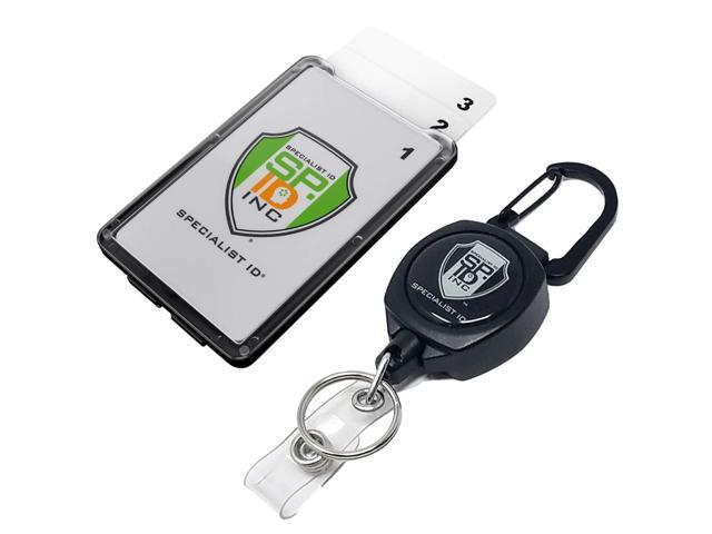 5 Pack - Heavy Duty Sidekick Carabiner Badge and Key Reel by Key-Bak with Three Card Polycarbonate ID Badge Holder by