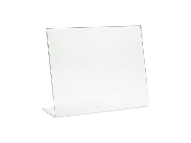 Clear Sign Holders - 11 x 8.5 Horizontal Landscape Slanted Acrylic Display Stand - Durable Picture Frame for Office, Retail, and Home Use (50 Pack)