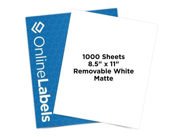 Removable Sticker Paper, White Matte, 1,000 Sheets, 8.5 x 11 Full Sheet Label, Inkjet or Laser Printer
