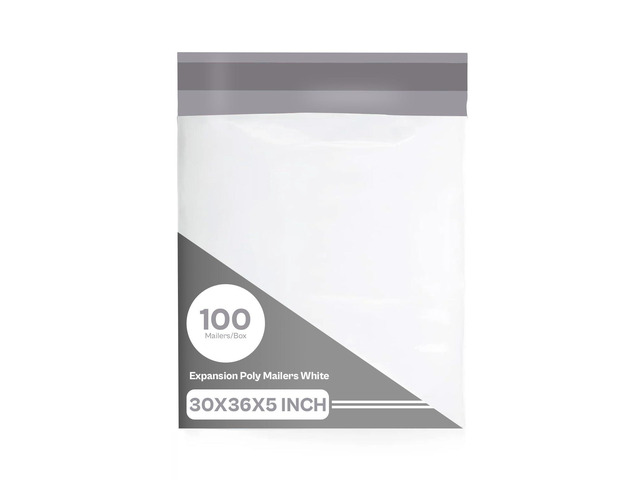 PSBM 100 PCS 30 x 36 Inch White Expansion Poly Mailer, Self Seal Expandable Gusseted Shipping Envelope, Ideal for Packing and Shipping Cloths,...