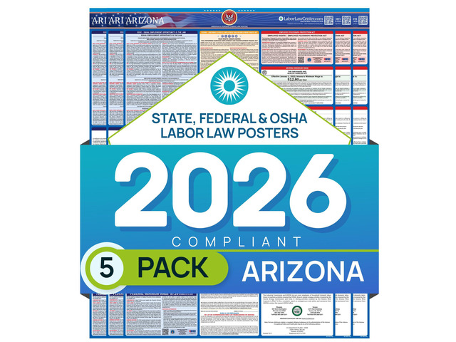 Arizona 2026 Labor Law Poster State & Federal Compliance OSHA, EEOC, FMLA, Minimum Wage Durable, Laminated & Waterproof Workplace Employment...