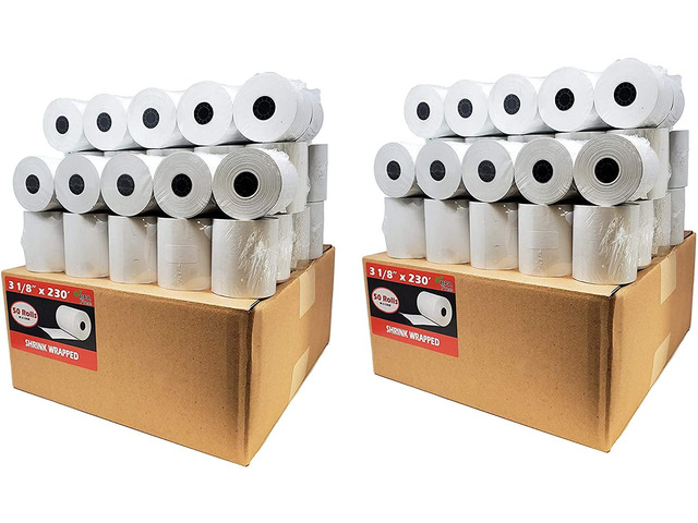 (100 Rolls - 2 Cases) 3 1/8 x 230 (53 GSM Paper Thickness) BPA Free Premium A Grade POS Thermal Receipt Printer Paper