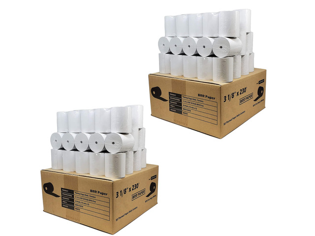 (55 GSM Paper Thickness Coreless) 3-1/8' x 230' (100 Rolls - 2 Cases) Bpa Free Thermal Receipt Printer Paper No Branding Blank Tabs Drop...