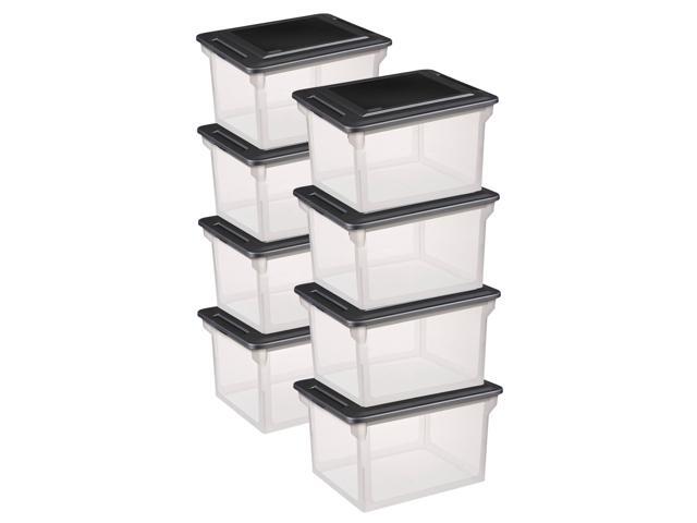 8-Pack File Box, Clear Storage Tote with Black Lid for Letter & Legal Hanging Folders - Stackable Plastic Document and Paper Organizer for Home,...