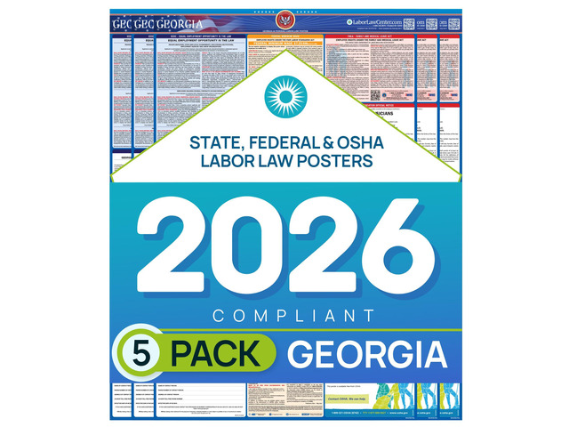 Labor Law Posters Georgia 2026, 5-Pack, State, Federal Workplace Notices Georgia State Federal Workplace Notices With OSHA, EEOC, FMLA, Minimum...