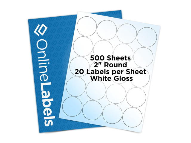 2 Inch White Gloss Round Labels - Pack of 10,000 Circle Stickers, 500 Sheets - Inkjet Printer
