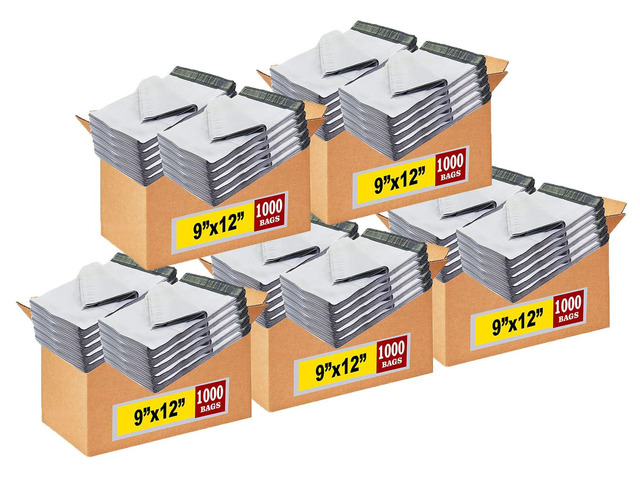 9x12 Inch White Poly Mailers #3, 5000-Pack Bulk Self-Seal Shipping Envelopes, Waterproof Mailing Bags for Clothing, Apparel & Business Packaging