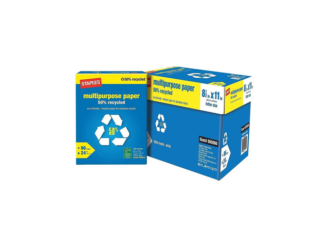 50% Recycled 8.5-Inch x 11-Inch Multipurpose Paper 24 lbs 96 Bright, 10 RM/CT, For Office, School & Home