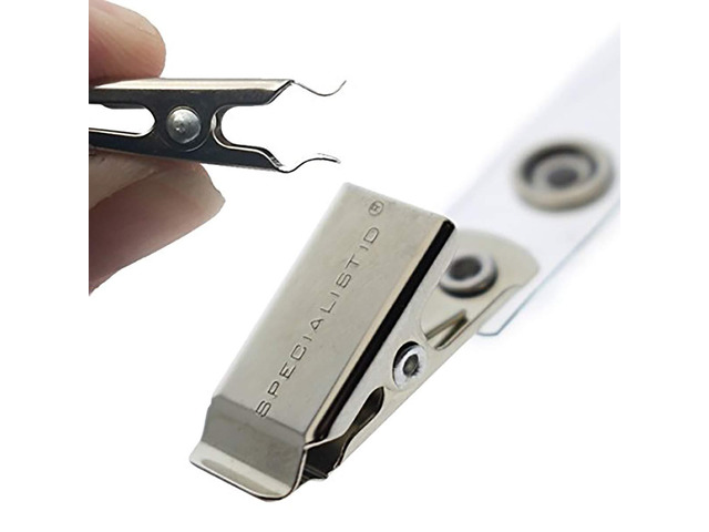 Bulk 1000 Pack - Premium Clothing Friendly ID Badge Clips - Metal Alligator Swivel Card Clip & Clear Plastic PVC Vinyl Strap with Button Snap Great...