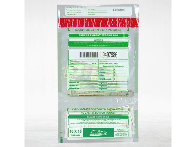 500 Cashier Depot Tamper Evident Deposit Bags, 10' x 15' Clear, Twin Pockets, Serialized Numbering, Barcode, Press & Seal Void Closure Tape, 500 Count