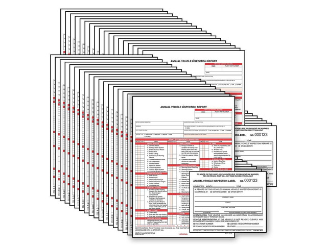 J. J. Keller 50-Pack, Annual Vehicle Inspection Report Form & Adhesive Vinyl Label 2-Ply, 3-Ply Carbonless Form, Bundle Shrinkwrapped, DOT Compliant