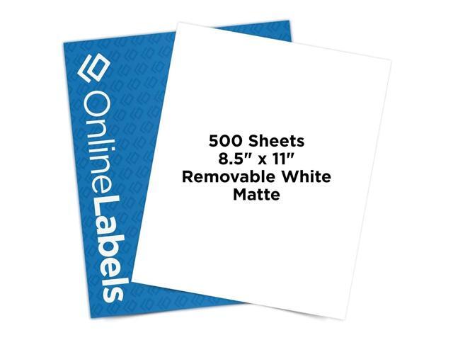 Removable Sticker Paper, White Matte, 500 Sheets, 8.5 x 11 Full Sheet Label, Inkjet or Laser Printer