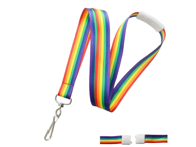 Bulk 100 Pack - Rainbow Lanyard with Breakaway for Badge Holder and Keys - Cute Neck Strap Keychain with Swivel J Hook for Name Tag, Id Cards and...