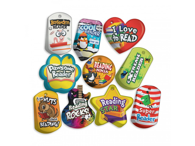 Student Reading Incentives Brag Tag Value Pack: 500 Colorful, Waterproof, Reading Encouragement Tags (50 Tags for Each Shape)