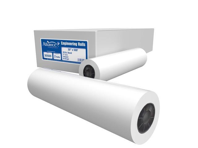 Wide Format Paper 30 x 500 Rolls Bond Engineering 92 Bright, 20lb - 2 Rolls Per Carton with 3 Core
