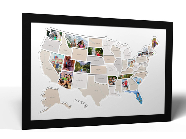 50 States USA Photo Map - Frame Optional - Made in America (White, Black Frame)