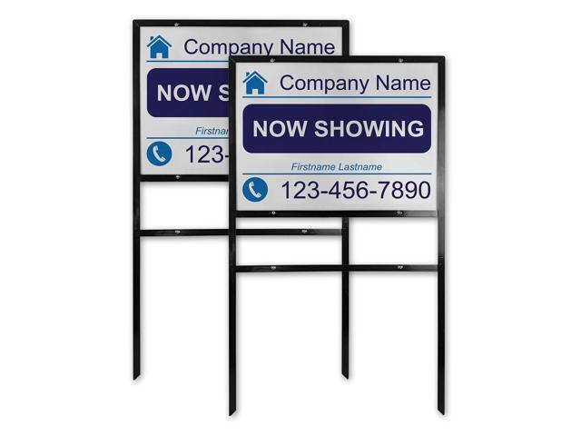 Personalized Real Estate Sign Kit (2 pk) Custom 24x18 Double-sided Aluminum Insert with Metal H-Frame [For Rent, FSBO]