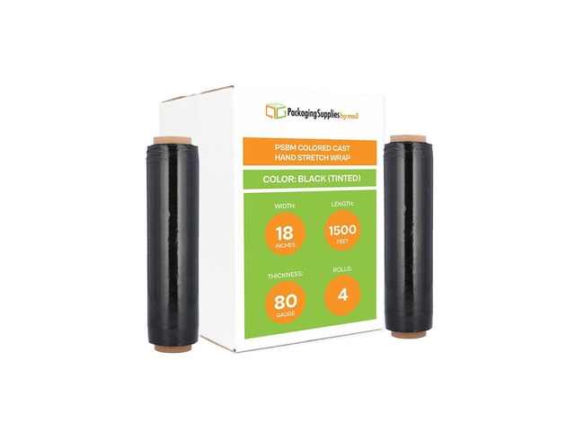 PSBM Tinted Black Stretch Wrap, 4 Rolls 18 Inch x 1500 Feet 80 Gauge, Heavy Duty Plastic Wrap Industrial Strength Shrink Film for Moving, Packing &...