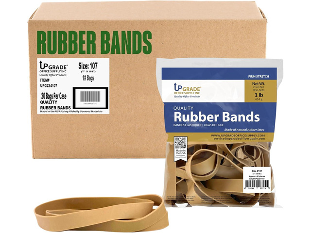Upgrade Office Supply Rubber Bands, Size 107, 7 x 5/8 in, 20 Pack, 800 Count, Heavy Duty Wide Bands, Made in USA