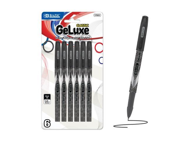 GeLuxe Black Gel Roller Pens, 1.0mm Medium, 6 Count 1.0 mm medium, Smooth bold gel ink, skip-free, school, office, journaling, Pocket clip