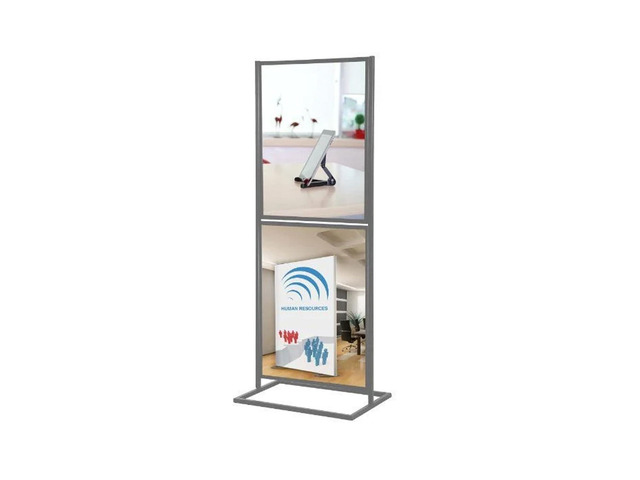 Metal Eco Info Board, Silver 18x24 Inches Slide-In Poster Sign Holder 2 Tier Double Sided Floor Standing Pedestal Advertising Display with Backing...