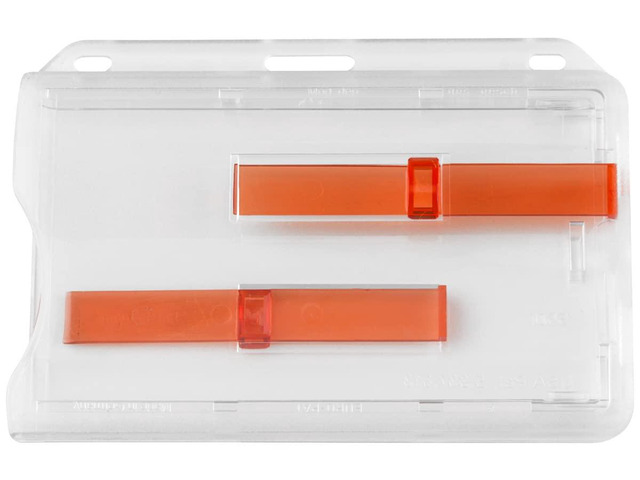 Bulk 50 Pack - Rigid Horizontal Two Card ID Badge Holder with Double Red Extractor Slider - Clear Hard Plastic 2 Card Protector with Easy to Slide...