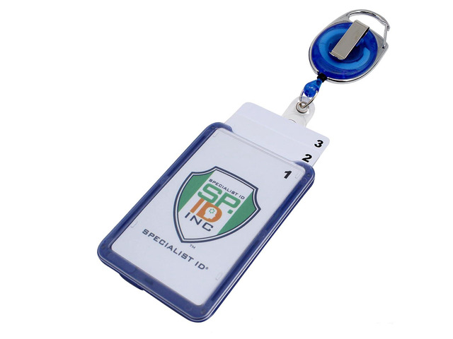 Bulk 25 Pack - Hard Plastic 3 Card Badge Holder with Badge Reel - Retractable ID Lanyard Features Belt Clip & Carabiner - Rigid Vertical CAC Holder...