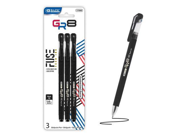 GR8 Black FUSE Tech Pens, Rubberized Barrel, 1.0mm, 144-Case GR8 black FUSE Tech ballpoint pens, 1.0 mm medium, pocket clip, Smooth hybrid ink