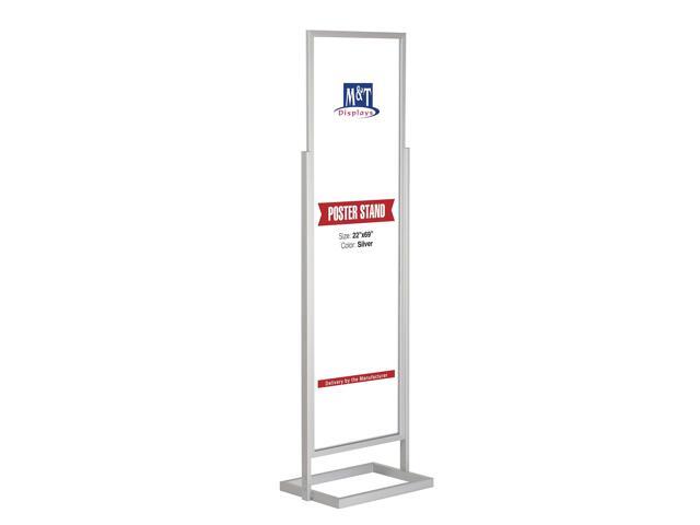 Metal Eco Info Board, Silver 22x69 Inches Slide-In Poster Sign Holder 1 Tier Double Sided Floor Standing Pedestal Advertising Display with Backing...