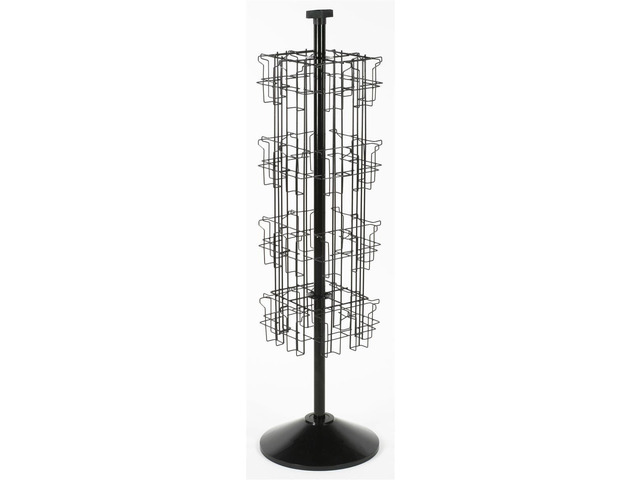 Black Wire Rotating Display Rack, 57' Tall 32 Pockets for 4 x 9 Brochures, Free-Standing, Attached Sign Clip, WSFB432