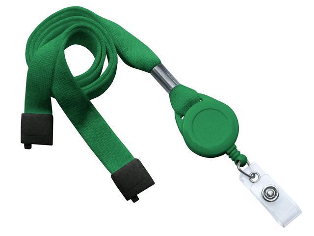 Green 5/8' Wide Flat Breakaway Lanyard Badge Reel, Clear Vinyl Strap (100/bag)