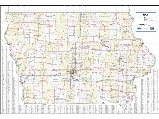 Iowa Laminated Wall Map (52 wide by 36 high)