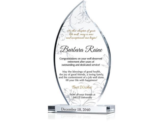 Personalized Crystal Flame Shaped Retirement Gift Plaque for Woman Coworker or Female Boss, Customized with Retiree's Name, Service Period, Unique...