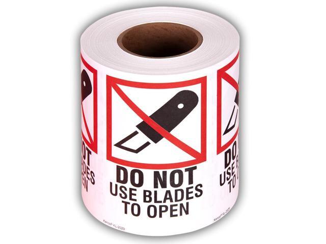 3' X 5' Do Not Use Blades to Open Safe Handling Stickers for Shipping and Packing - 500 Adhesive Labels Per Roll (10 Pack)