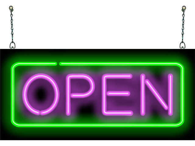 Real Neon Open Sign - 24' x 11' - Quality Hand Bent Neon Tubing - Several Color Options Available (Purple & Green)