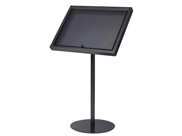 Metal Enclosed Bulletin Menu Board Black with Gray Pattern 4X(8.5x11) Inches Menu Holder Floor Standing Pedestal Advertising Display with Cover