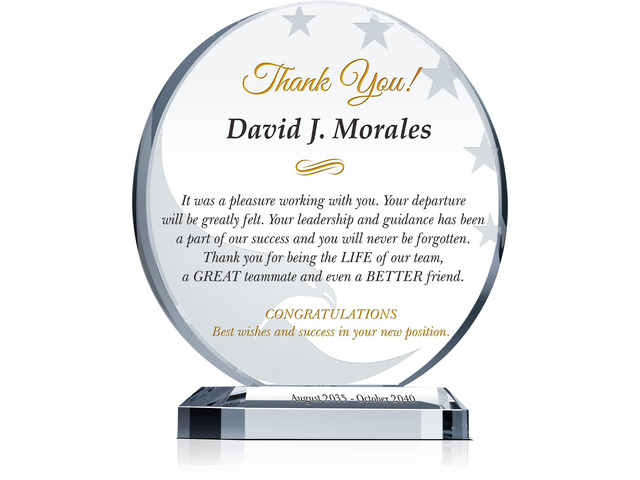 Custom Crystal Farewell Gift Plaque Personalized Going Away or Retirement Award for Coworker, Employee, Boss, or Manager (L - 8')