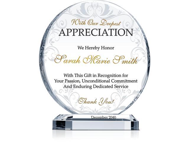 Custom Crystal Appreciation Plaque Personalized Thank You Gift for Employee, Boss, Board Member, or Healthcare Worker (L - 8')