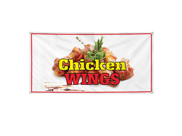 Vinyl Banner Multiple Sizes Chicken Wings Restaurant Cafe Bar A Restaurant & Food Outdoor Weatherproof Industrial Yard Signs Brown 10 Grommets...