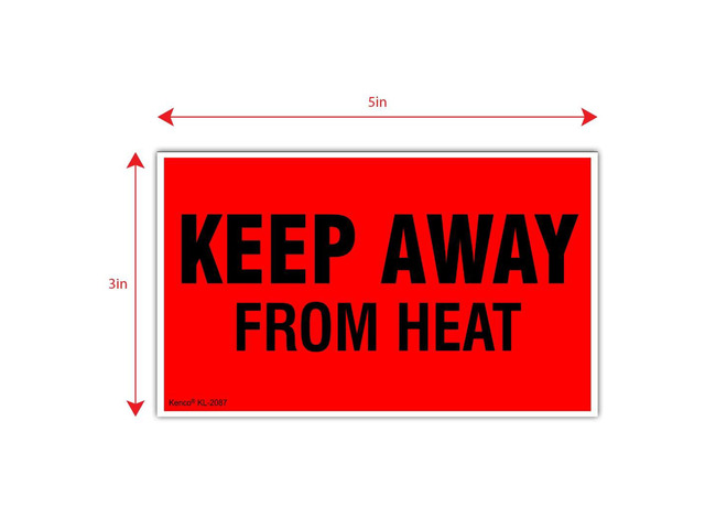3' X 5' Keep Away from Heat Fluorescent Shipping Label Stickers for Shipping and Packing - 500 Labels Per Roll (10 Pack)