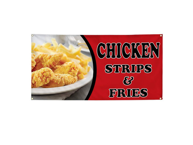 Vinyl Banner Multiple Sizes Chicken Strips & Fries Advertising Printing Restaurant & Food Outdoor Weatherproof Industrial Yard Signs Red 10...