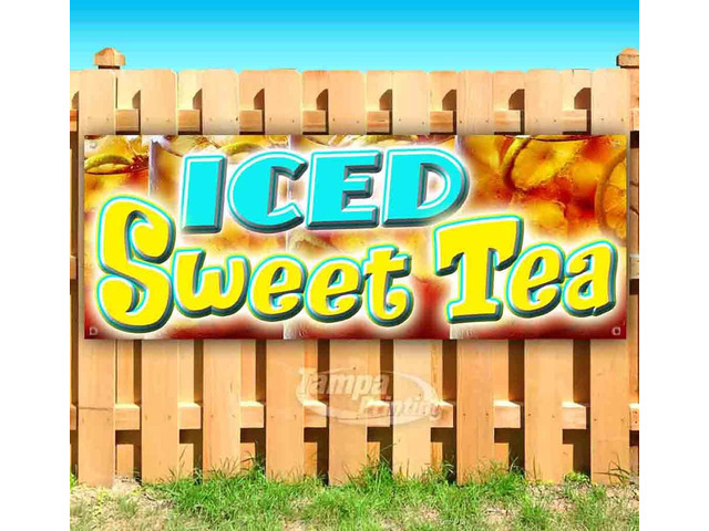 Iced Sweet Tea Banner 13 oz Non-Fabric Heavy-Duty Vinyl Single-Sided with Metal Grommets